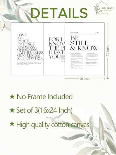 Minimalist Bible Verse Wall Art Set of 3 Scripture Posters Be Still and Know Christian Wall Decor Black and White Canvas Prints for Bedroom Living Room Religious Art Unframed 24"L X 16"W