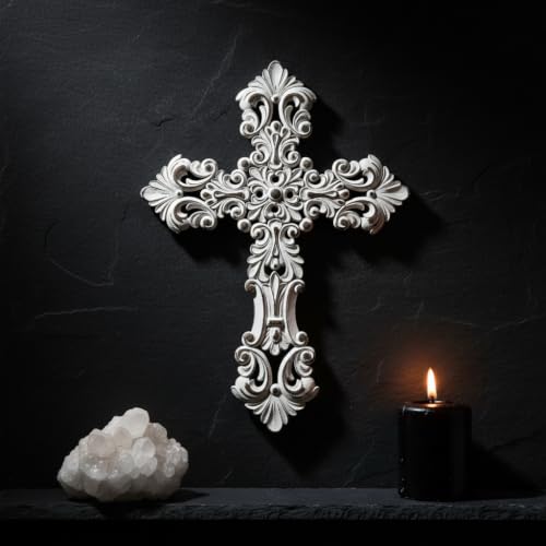 Comfy Hour 12 Inch Cross Wall Decor, White Floral Wall Cross