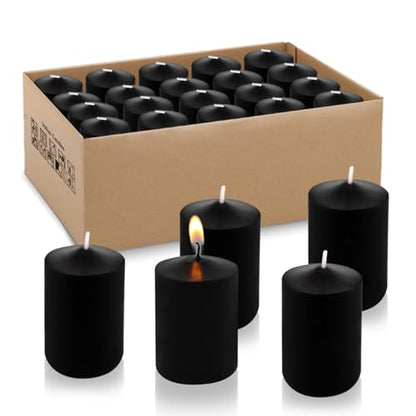 Unscented Black Votive Candles, 20 Packs 1.5 Inch Diameter Wax Candles for Halloween Wedding, Party & Home (15 Hour), 1.5" D x 2.25" H - color: Black