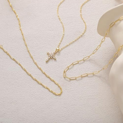 Cross Necklace for Women, Dainty 14K Gold Plated Cross Pendant Simple Long Necklaces for Women, Christian Faith Necklace Trendy Gold Jewelry Gifts for Easter - color: 3 layer zircon cross necklace-1