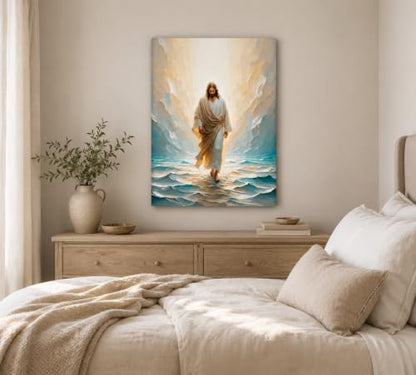 CXKAWM Jesus Wall Art, Walking On Water Canvas Prints, 24"x36" - color: Jesus Walking Wrapped Canvas, size: 24x36in