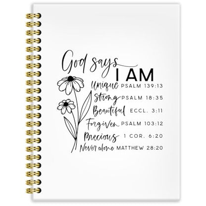 BRRNYOI God Says I Am Christian Notebook Journal 5.5x8.3, Christian Religious Journals for Women, Church Notes Journal, Floral Bible Scripture Hardcover Spiral Notebooks for Note Taking