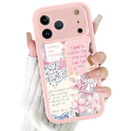 for iPhone 17 Pro 6.3'' Pink & Blue Flower Christian Collage Phone Case, Cute Floral Bible Verse Cross & Jesus Case, Slim TPU Shockproof Protective Phone Cover for Women Girls - color: Pink & Blue Cross Collage, size: iPhone 17 Pro