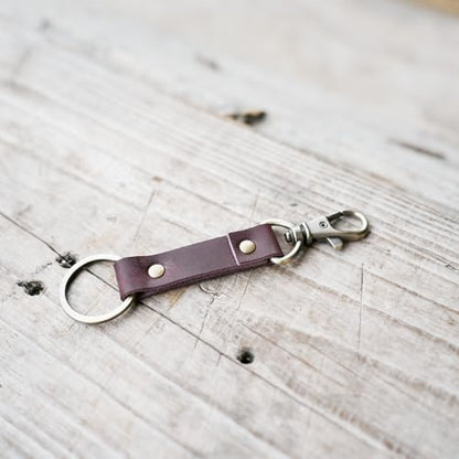 JJNUSA Genuine Leather Keychain Walnut Leather Key Holder Mens Belt Key Chain Ring Fob - color: Purple