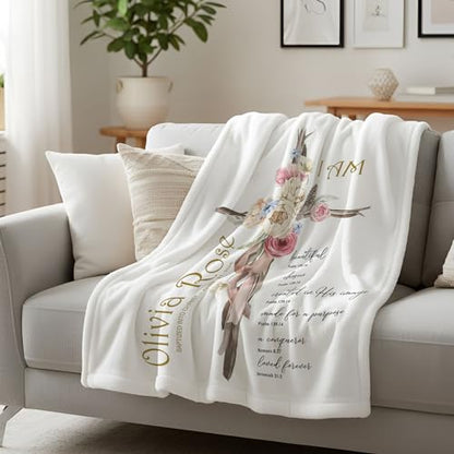 Personalized Baptism Blanket for Girl, Custom Floral Cross Baby Blanket, Christian Baby Girl Gift, Baptized in Christ Throw Blankets, Catholic Christening Blanket, Scripture - color: #Ver1