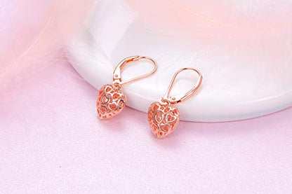 S925 Sterling Silver Heart Dangle Drop Earrings for Women Jewelry Gift - style: Heart Drop. Rose