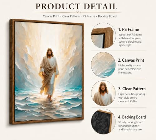 CXKAWM Framed Jesus Walking on Water Canvas Wall Art, 24x36in - color: Framed Jesus Walking, size: 24x36in