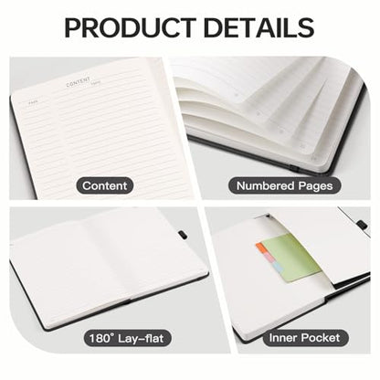 EMSHOI Lined Journal Notebook, 192 Numbered Pages, A5 Size (5.7'' x 8.3'') - color: Black, style: Ruled