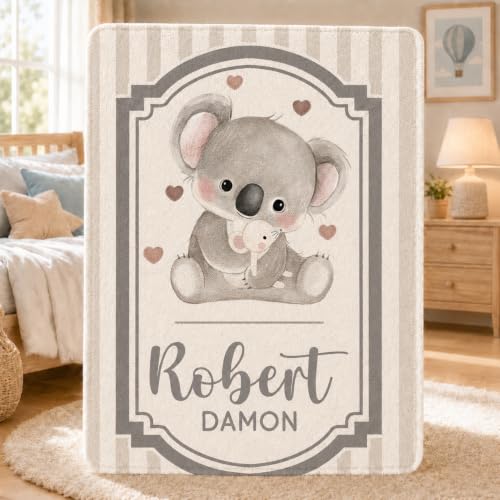 Personalized Baby Blanket with Name, Cute Koala Nursery Blanket - color: Baby Blanket #11