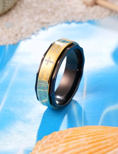 King Will 8mm Black/Gold/Silver Prayer Stainless Steel Ring - color: cross gold & black