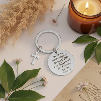 Bible Verse Keychain Christian Gifts Spiritual for Men Women Religious Catholic Gifts Faith Based Keychain Joshua 1 9 Inspirational Gift Christmas Birthday Valentines Day Fathers Day Gift Key Ring