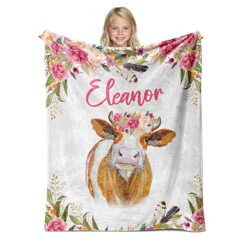 Personalized Baby Cow Blanket for Girls with Name - color: Cow
