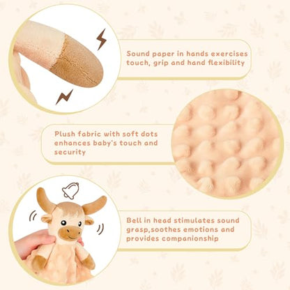 Loveys for Babies, Beige Highland Cow Baby Security Blanket - color: Brown Highland Cow