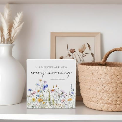 Lamentations 3:21-23 Bible Verse Sign, Christian Birthday Gifts for Women - color: White05