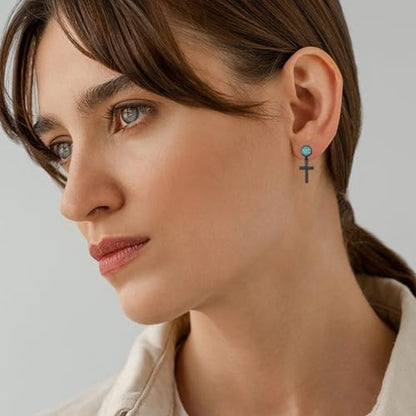 Black Dangle Drop Earrings 925 Sterling Silver Turquoise Earrings Jewelry Gifts for Women Men - style: Cross-A