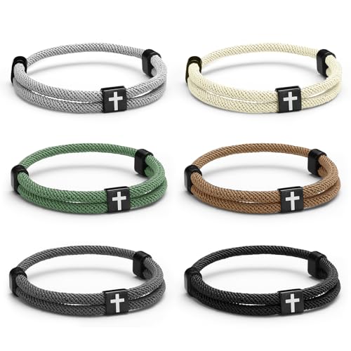 Landical 6 Pcs Cross Bracelet Men Adjustable Braided Rope - color: Fresh color