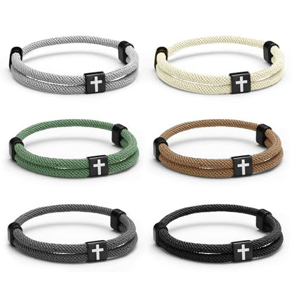 Landical 6 Pcs Cross Bracelet Men Adjustable Braided Rope - color: Fresh color