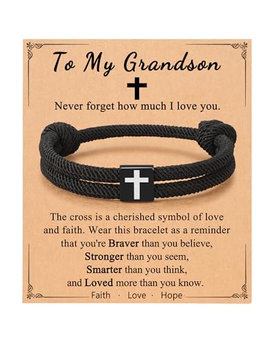 UNGENT THEM Cross Bracelet for Teen Boys Men, Christian Gifts with Card - style: Grandson