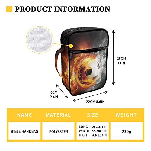Coldinair Fire Flame Soccer Print Bible Cover Holders for Men Teens Kids Boys,Carrying Book Case Church Bag Bible Bags with Handle and Zippered Pocket - color: Fire Flame Soccer