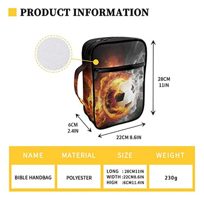 Coldinair Fire Flame Soccer Print Bible Cover Holders for Men Teens Kids Boys,Carrying Book Case Church Bag Bible Bags with Handle and Zippered Pocket - color: Fire Flame Soccer