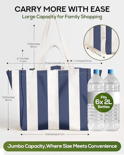 Miss Adola Extra Large Canvas Grocery Tote Bag - color: Blue & White Stripes