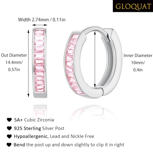 14K Gold Huggie Earrings for Women Silver Huggie Hoop Earrings Cubic Zirconia Huggie Earrings Stud Earrings Lightweight Dainty Hypoallergenic Earrings Jewelry Gifts - color: Silver Pink CZ Huggies