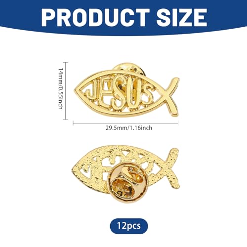 Jesus Fish Lapel Pin Jesus Fish Brooch Alloy Pins Coat Shirt Suit Collar Accessories for Backpack Clothes Sweater Jacket Decoration - color: Gold