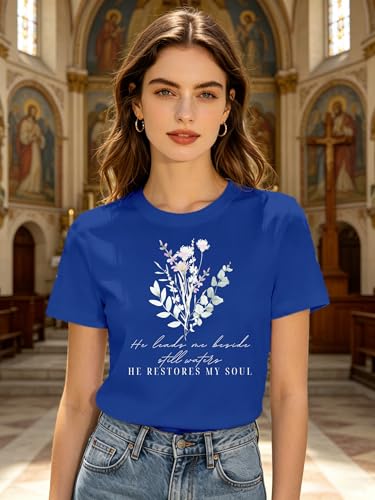Christian Shirts for Women Faith Jesus Bible Verse Tops - color: Blue, size: Large