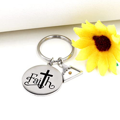 Uloveido Stainless Steel Faith Cross Keychain & Jesus Loves Me Christian Keyring Mustard Seed Charms Religious Jewelry - style: Faith Cross-triangle