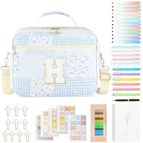 Personalized Initial Bible Cover Case for Women Bible Bag w/Study Supplies - color: Spliced Flower, size: H