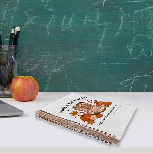 VNWEK Fall Western Christian Spiral Notebook Journal 5.5x8.3 Inch, Autumn Pumpkin Cowgirl Boots Bible Verse Journal, Walk by Faith Religious Lined Hardcover Spiral Notebook - color: Fall Western Christian