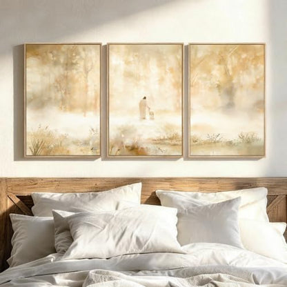Framed Christian 3 Piece Wall Art, Jesus Leaves the 99 Sheep, 16x24 In - color: Leaves the 99, size: 16"W x 24"H