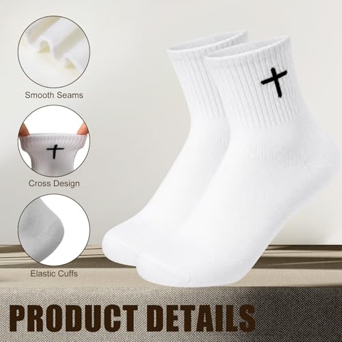 Skicuff 6/9 Pairs Christian Cross Socks Prayer Crew Stockings - color: White