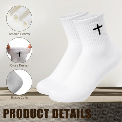 Skicuff 6/9 Pairs Christian Cross Socks Prayer Crew Stockings - color: White