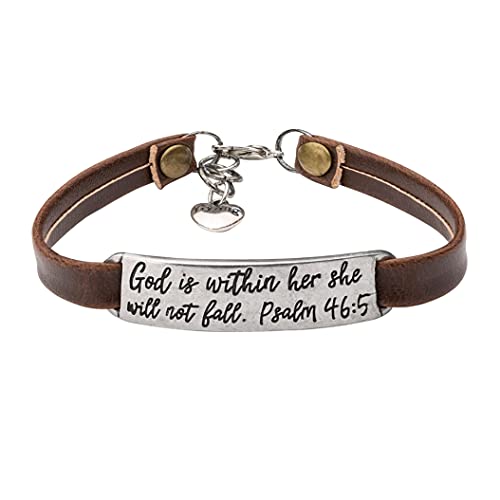 Yiyang Christian Gifts Leather Bracelet for Women Inspirational Faith Bible Verse Religious Jewelry Christmas Birthday Baptism Gift for Women - style: 0 God is within her, she will not fall Psalm 46:5