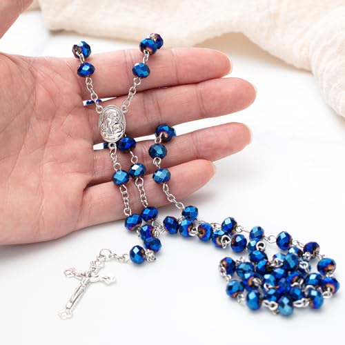 ROCEEI 12/24 Set Catholic Rosary Beads Necklace Bulk - color: Blue