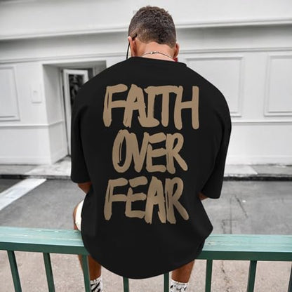 Christian Jesus Shirts for Men Faith Over Fear Shirt God Religious Bible Verse Inspirational Oversized Graphic Tees - color: Black, size: X-Large