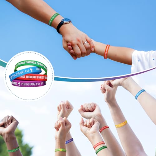 50 Pcs Philippians 4:13 Rubber Wristbands, Rainbow - color: Rainbow