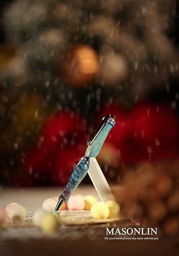 Hand Crafted Masonlin Series Ballpoint Luxury Pen, Blue White Ash With Colorful Titanium Fine Writing Instrument, Elegant Writing Pen With Gift Box, Appreciation Gifts for Men Women - color: Blue