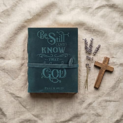 LEATHER VILLAGE Leather Bible Journal Be Still Verse, Turquoise 10x7. - color: Turquoise, size: 10 inches X 7 inches