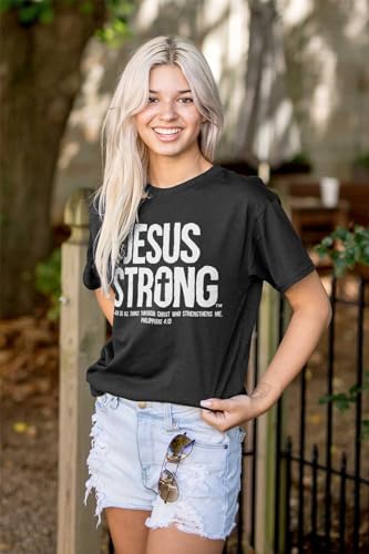 Jesus Strong Philippians 4:13 Bible Graphic T Shirt Men or Women - color: Black, size: 3X-Large