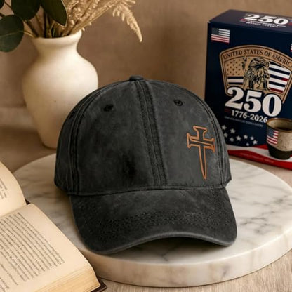 3D Embroidered Christian Hat for Men & Women, Jesus Faith Cross Hat, Religious Gifts for Christians Clothes - color: Leather - Denim
