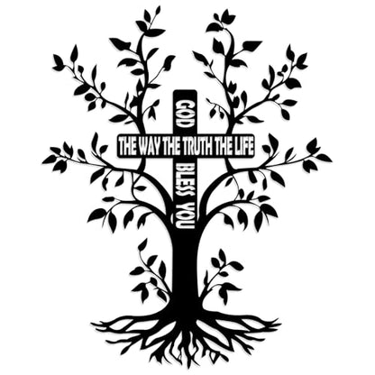 Harikikochuu Jesus Cross and Tree of Life Metal Wall Art, Christian Wall Decor Inspirational Home Decor for Living Room, Bedroom, Church. (Size:16.1 * 12.6in)