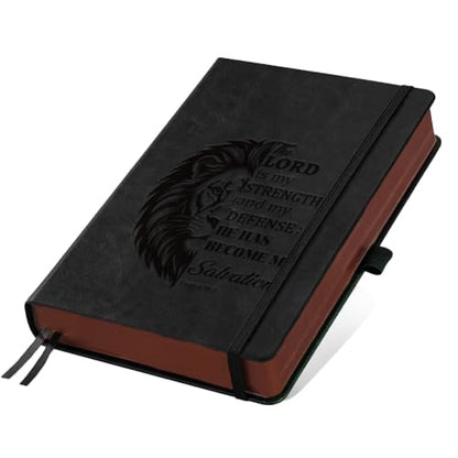 A5 Lion of Judah Bible Leather Journal, 300 Pages Lined Notebook, Black Vintage Pattern Hardcover Notebook for Travel Diary, Business, Work and School Daily Writing - style: Lion of Judah Bible