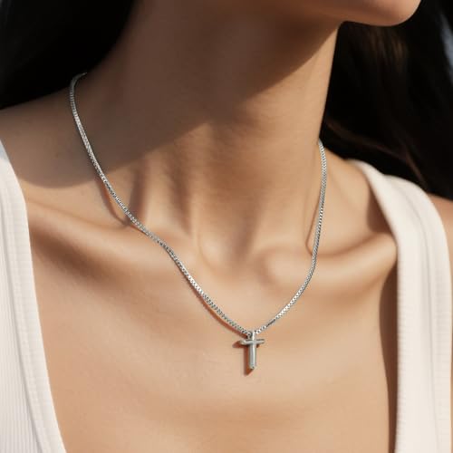 Cross Necklace for Women - Dainty 14K Gold Silver Plated Cross Necklace Choker Jewelry Cute Simple Small Trendy Non Tarnish Waterproof Faith Religious Jewelry Gift for Teenage - style: 05-Cross-Silver