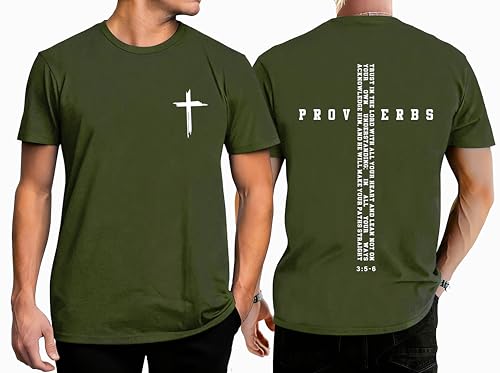 YHHR Christian Shirts for Men Faith Cross Bible Verse Graphic Tee - color: Green, size: Large