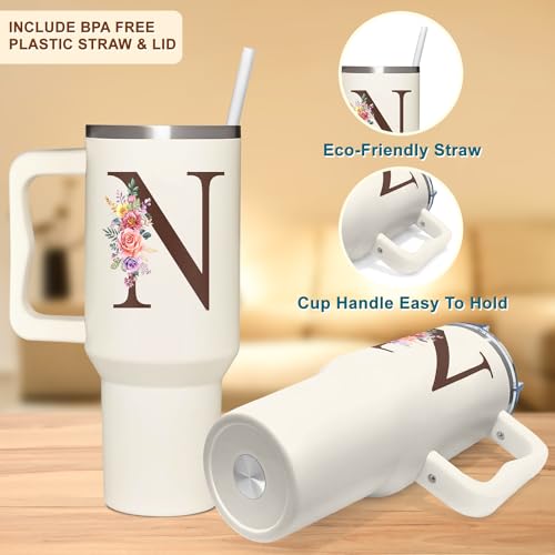 Personalized Gifts for Women, Customized Mother's Day, Birthday, Xmas Gift For Grandma, Mom, Wife, Friends, Sisters, Coworkers, Monogrammed Tumbler 40oz with Lid and Straw - color: N