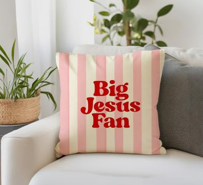 Pink Preppy Striped Jesus Christian Pillow Cover 18x18 Decor - color: Jesus
