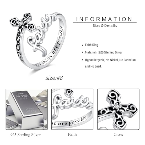 Cross Rings 925 Sterling Silver for Women Christian Religious Jewelry Faith Gifts for Mom Wife Girlfriend Her - color: White-11