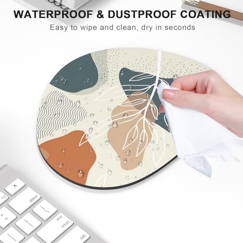 Mouse Pad, Premium-Textured Oval Computer Pad, 8.7" x 7.1" Thick 3 mm Anti-Slip Waterproof Rubber Cute Mouse Mat for Office, Home, Gaming, Laptop, PC, Boho Leaves - color: Boho Leaves